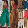 Women's Casual Elastic Waist Drawstring Striped Wide Leg Pants Multi-Color Loose Baggy Bohemian Beach Summer Full Length Trousers