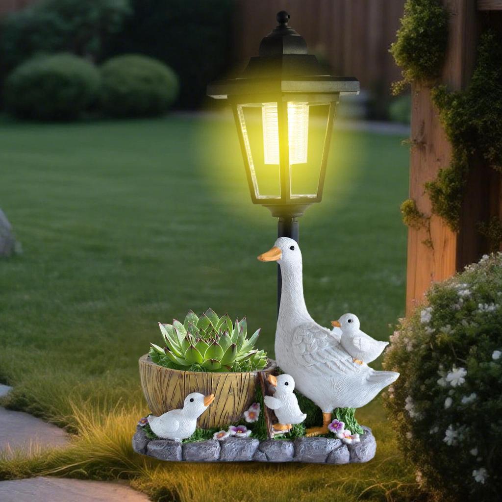 Solar-Powered Duck Garden Statue: Outdoor Resin Ornament for Courtyard Décor
