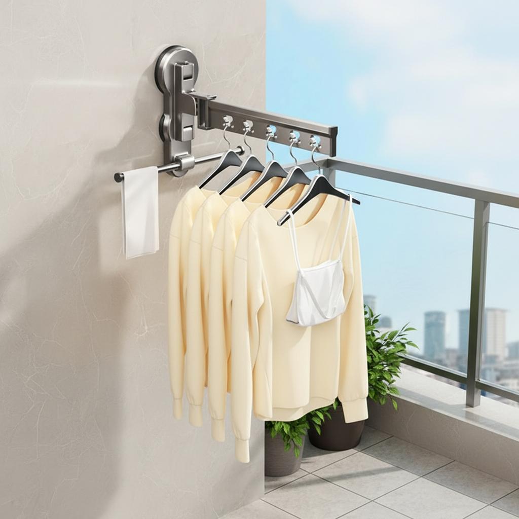 Clothes Drying Rack Wall Mounted Space Saving with Suction Cups for Balcony and Window