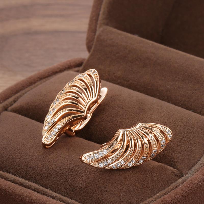 Rose Gold Color Wing Big Dangle Earrings For Women Sparkling Natural Zircon Accessories Party Daily Fine Jewelry