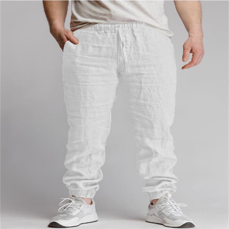 Mode Neue Herren Freizeithose Baumwolle Leinen Grenzüberschreitend Neu Einfarbig Kordelzug Sport Freizeit Atmungsaktiv Kordelzug Hose