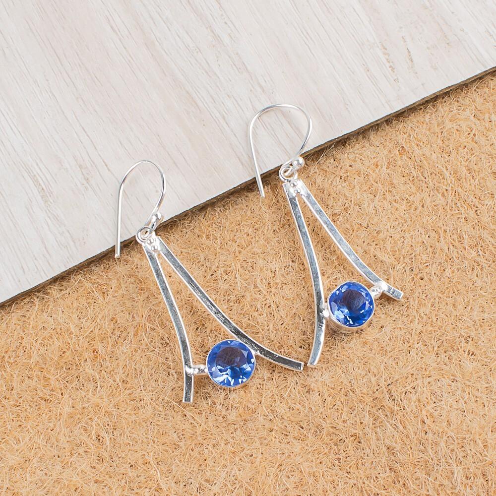 Tanzanite Gemstone 925 Sterling Silver Jewelry Handmade Earrings 1.45" For Women EE-66-4