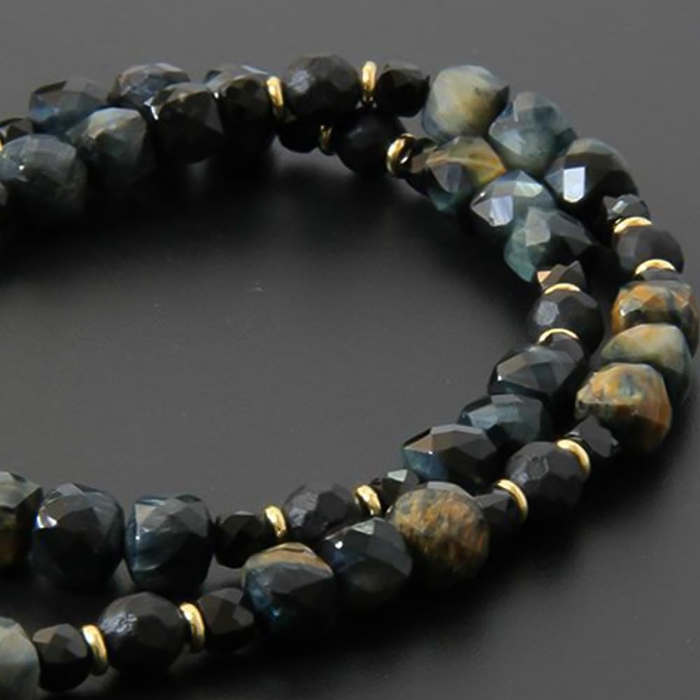[Kolan Kolan] FORCE 5 Polyhedral Cube Necklace with Dark Blue Tiger Eye Negative Ion Relaxing Stone (Small, approx. 40cm)