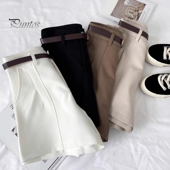 Women Suit Shorts High Waist Zipper Fly Solid Color Casual Suit Shorts with Pockets Versatile Summer Shorts