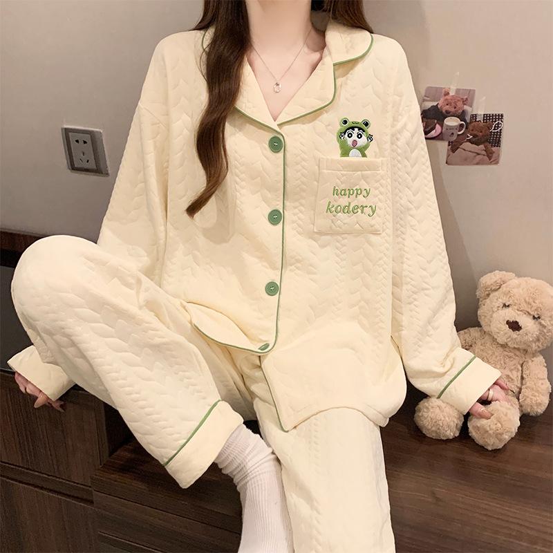 Dackel-Pyjama Herbst und Winter Damen Warm Süß Kariert Luftbaumwolle Lässig Trend Cartoon Loungewear Set