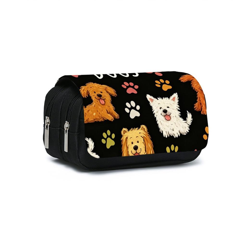 Cute Dachshund Print Double Layered Flip Pen Case for Boy/Girls Best Gifts 2D Cartoon School Supplies Pencil Case for Children