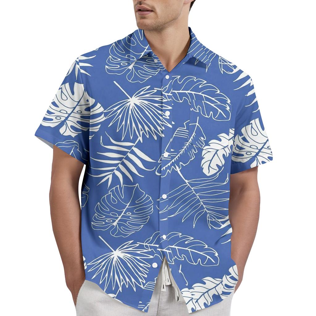 Men's Casual Short Sleeve Button Down Shirt Tropical Floral Leaf Print Lightweight Breathable Fabric Comfortable Fit