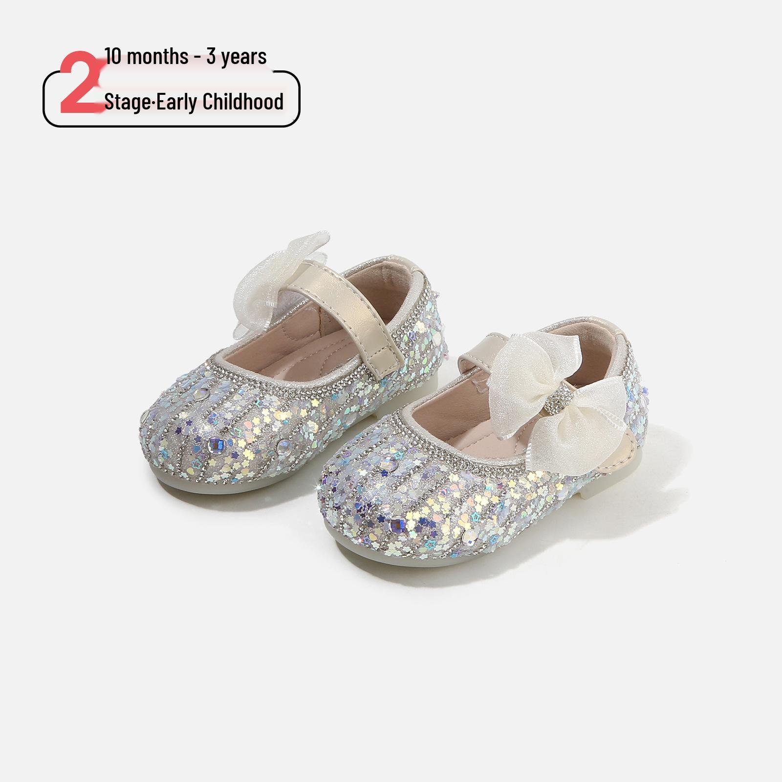 

Baby Girl s Spring Leather Crystal Toddler Shoes - Soft Sole Sequin Princess Flats Size 19 / Insole 13.5cm бежевий