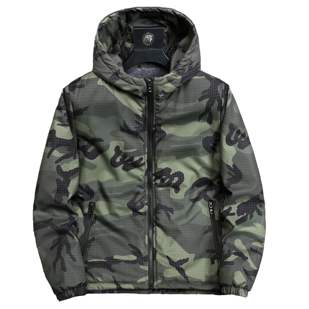 Men's Trendy Camouflage Leopard Print Jacket – Autumn/Winter Velvety Thick Cotton Windbreaker