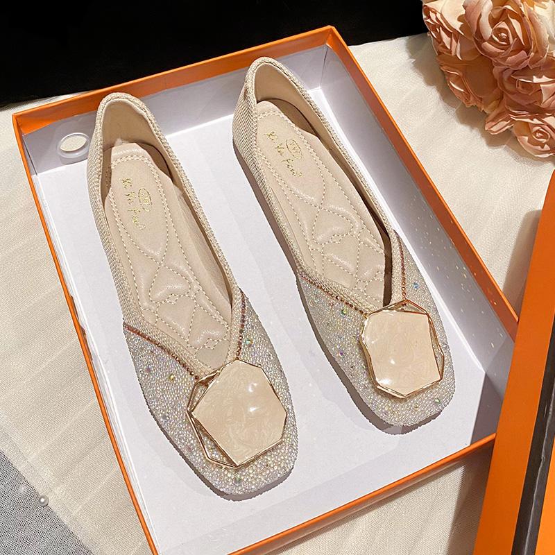 Fashion Diamond Flat Shoes for Women Spring and Summer Plus Size Square Toe Women's Shoes Plus Size 42 43 Zapatillas Mujer