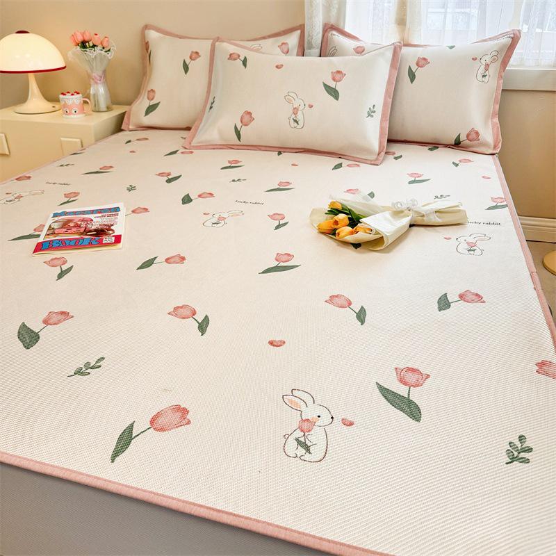 New Cute 3-Piece Ice Vine Cooling Mat Pillowcase & Bed Sheet Set with Digital Print - Spring/Summer