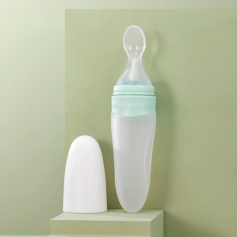 

Baby Squeeze Rice Paste Bottle Food Grade Silicone Children s Tableware Baby Feeding with Complementary Food Bottles зелений