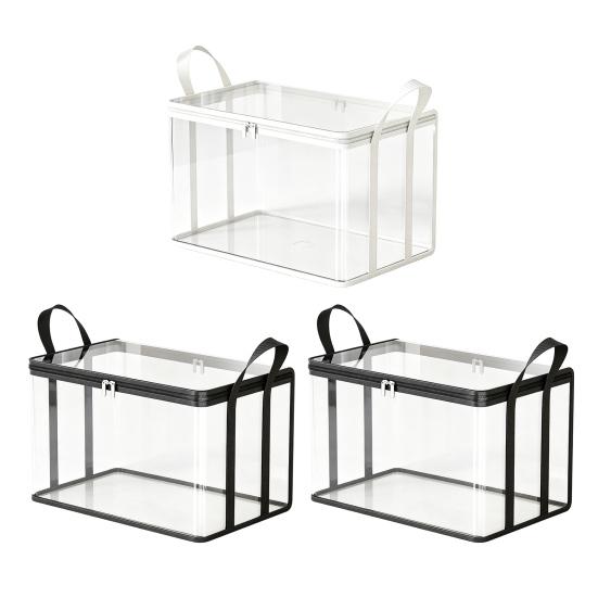 Clothes Storage Box, Durable Clear PVC Storage Bins, with Reinforced Handles Double Zipper Design, Large Capacity Moisture-Proof Organizer Bags