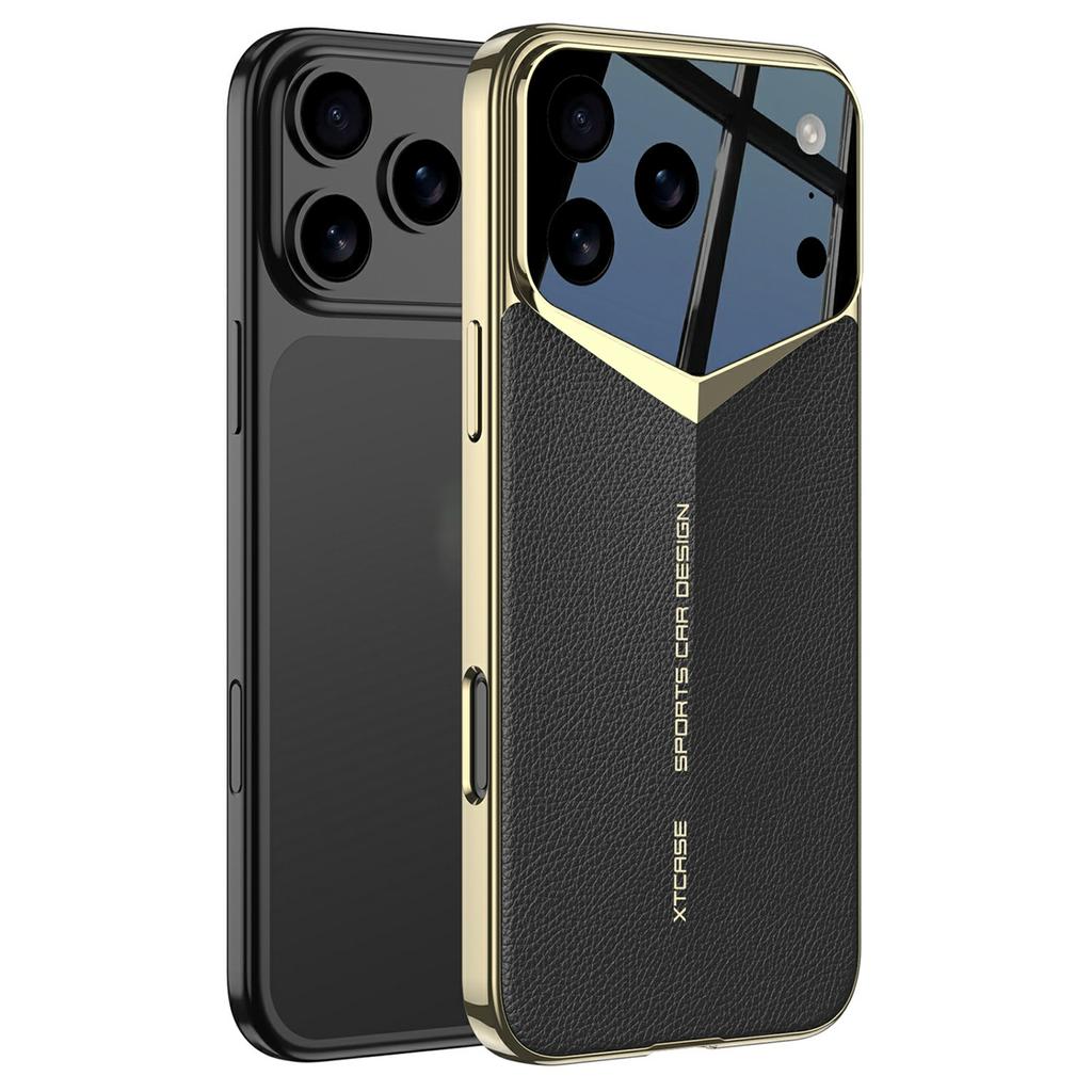 GKK For iPhone 17 Pro Max Case Matte Leather Coated PC Phone Cover with Electroplated Golden Edge