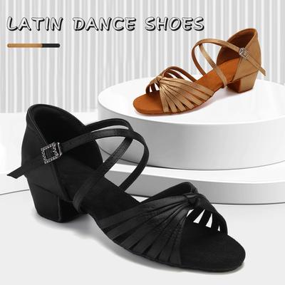 Women Girls Latin Dance Shoes Low-heeled Ballroom Tango Shoes Soft Bottom