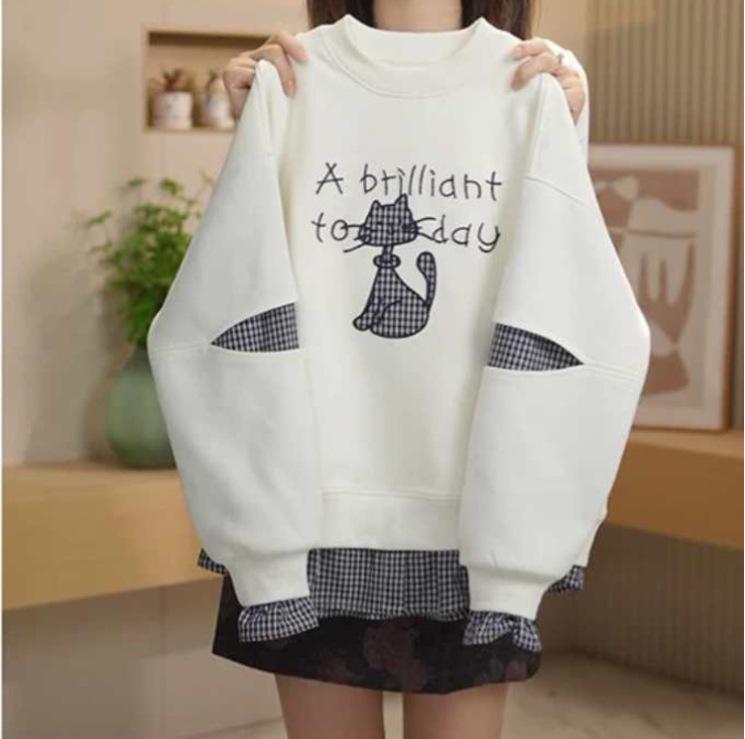 Girls' Fashionable Long-Sleeve 2-in-1 Sweatshirt - 2025 Spring/Autumn Style