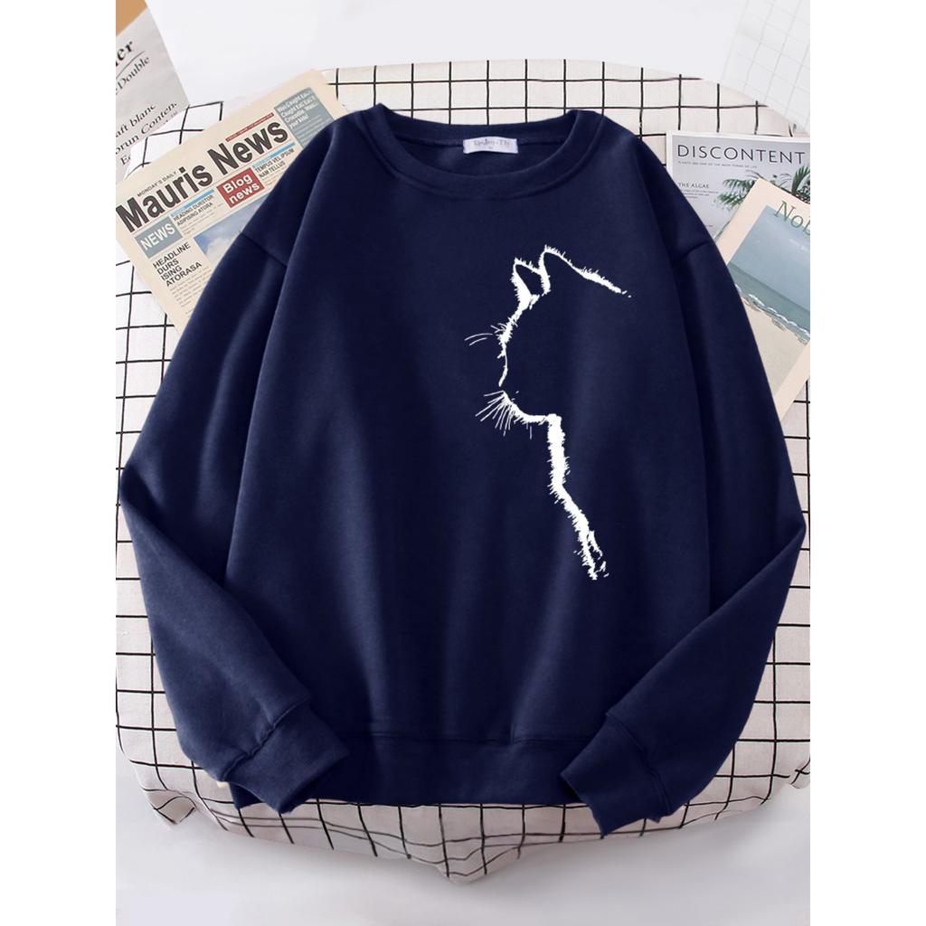Simple Strokes Of Cat Pet Print Hoody Womens Shoulder Drop All-match Hoodies Simple S-4XL Hoodie Street Quality Clothing Female