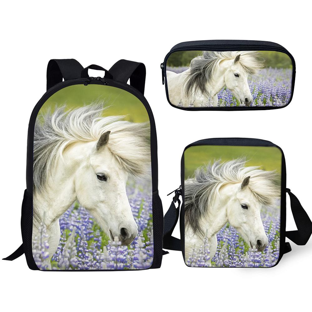 Novità Popolare Cavallo Popolare Stampa 3D Set da 3pz Zainetti Scolastici Zaino Daypack per Laptop Borsa a Spalla Inclinata Astuccio