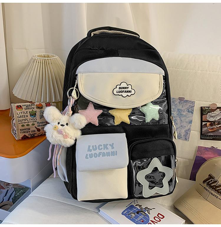 Schoolbag Butter Peach Star Sweet Waxy School Bag High Value Contrast Color Primary and Secondary School Students Grades 1-1 Multi-compartment