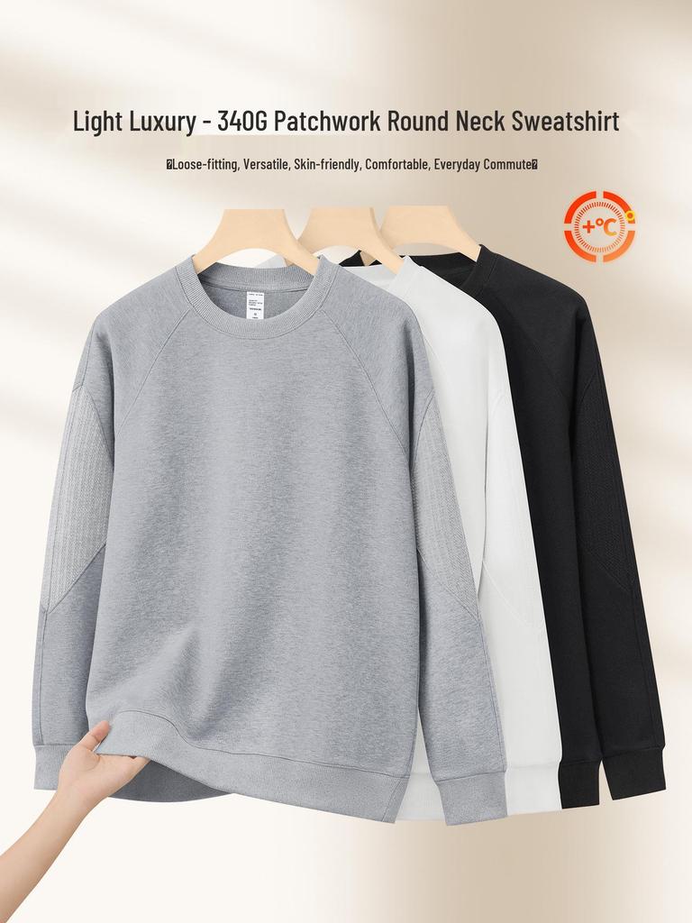 Men's Heavyweight Patchwork Raglan Hoodie: Autumn/Winter Round Neck Casual Layer Top (340G)