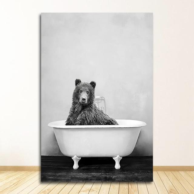 Painting Nursery Wall Art Nordic Picture Kid Room Decor Baby Animal In Bathtub Poster Panda Giraffe Elephant Lion Pig Cow Canvas No Frame