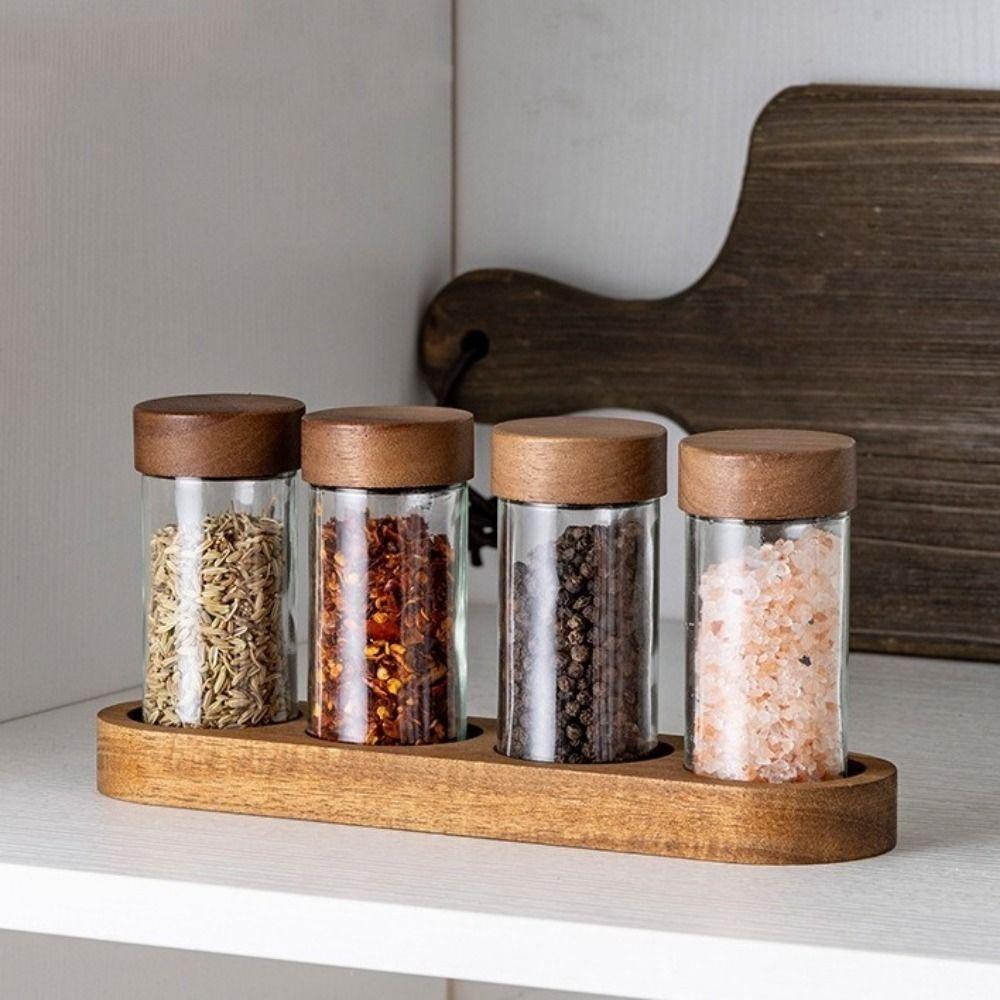 4PCS Moisture-proof Glass Seasoning Jars Transparent Salt Seasoning Organizer Seasoning Container