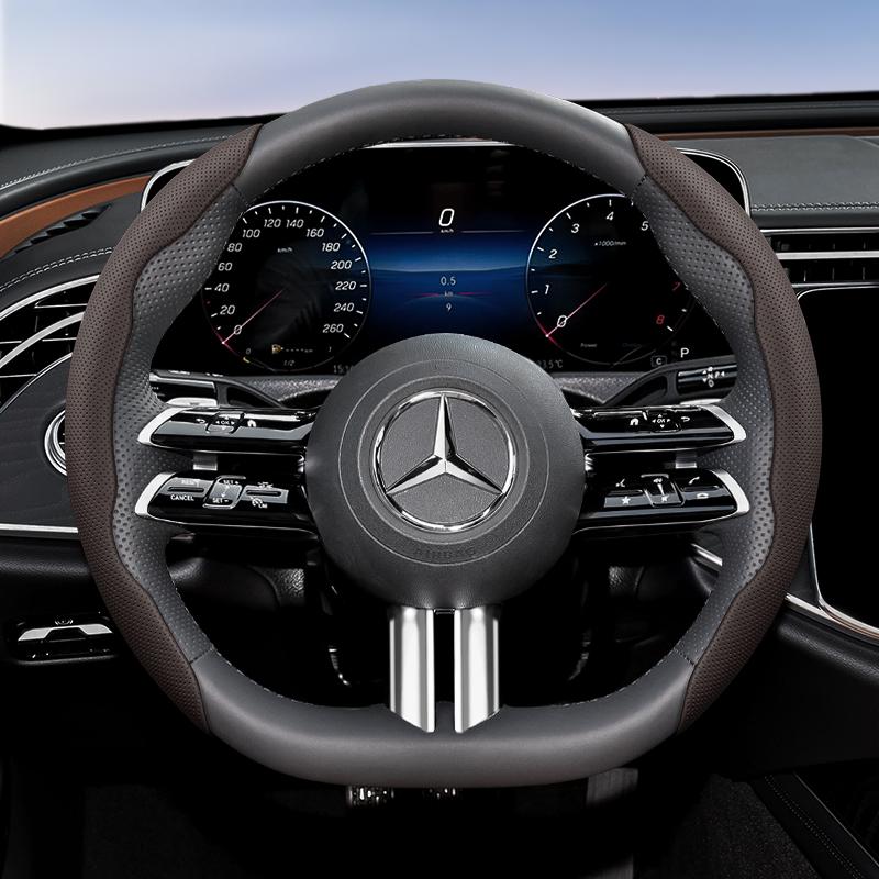 Suitable for Mercedes-Benz Breathable Holes Leather Steering Wheel Cover Segmented Quick Release Design Non-Slip and Durable E Class S C a Glc Suv