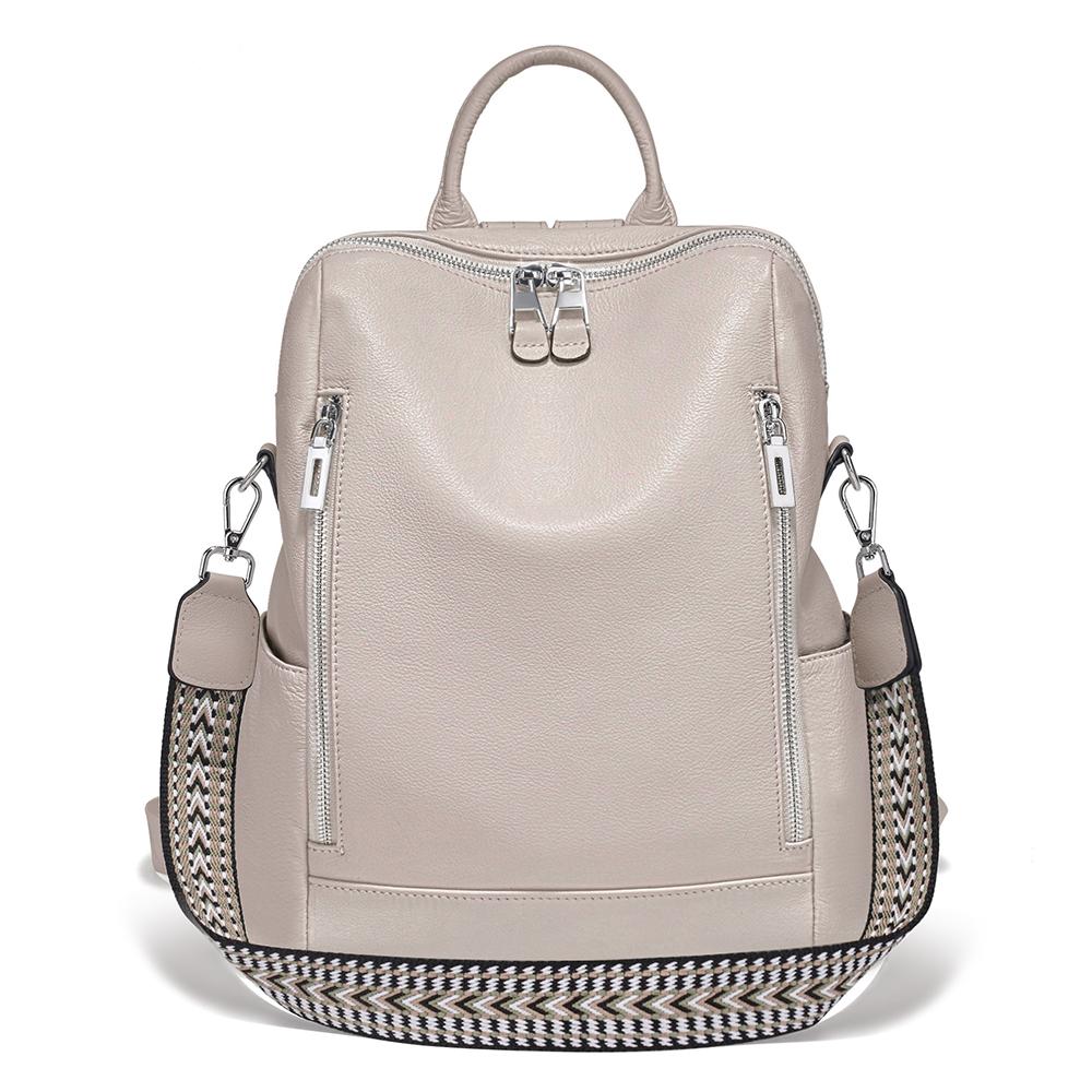 Zency Fashion Genuine Leather Backpack Multi-pocket Design Travel Convertible Shoulder Bag