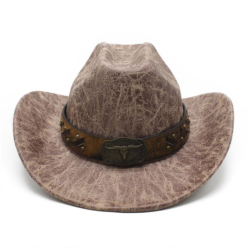 Suede Textured Western Cowboy Hat Men'S And Women'S Vintage Belt Big Eaves Outdoor Shade Jazz Hat