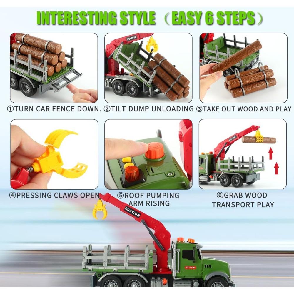 Log Truck Kids Toys Timber Transport Truck Logging Truck Toddler Toy with Lights & Sounds Construction Truck Birthday Gifts Boys