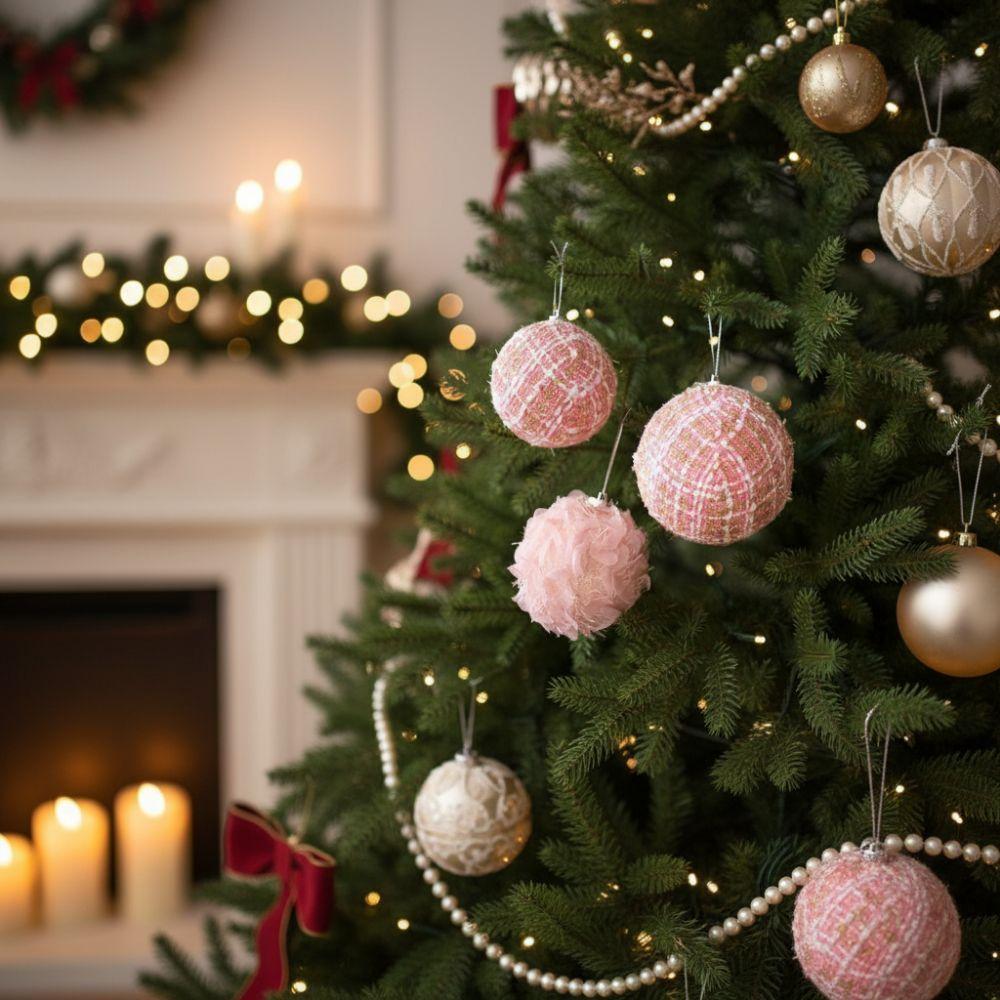 Modern 8/10cm Fluffy Christmas Ball Foam Decorative Christmas Tree Pendant Pink Christmas Hanging Ball Festive Holiday