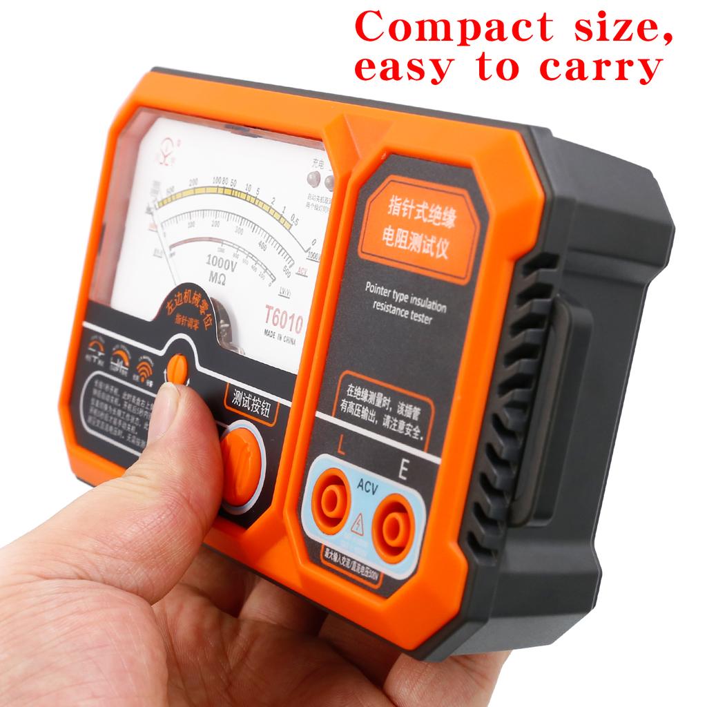 T6005 USB Rechargeable 500V Analog Insulation Resistance Tester T6010 Megaohmmeter