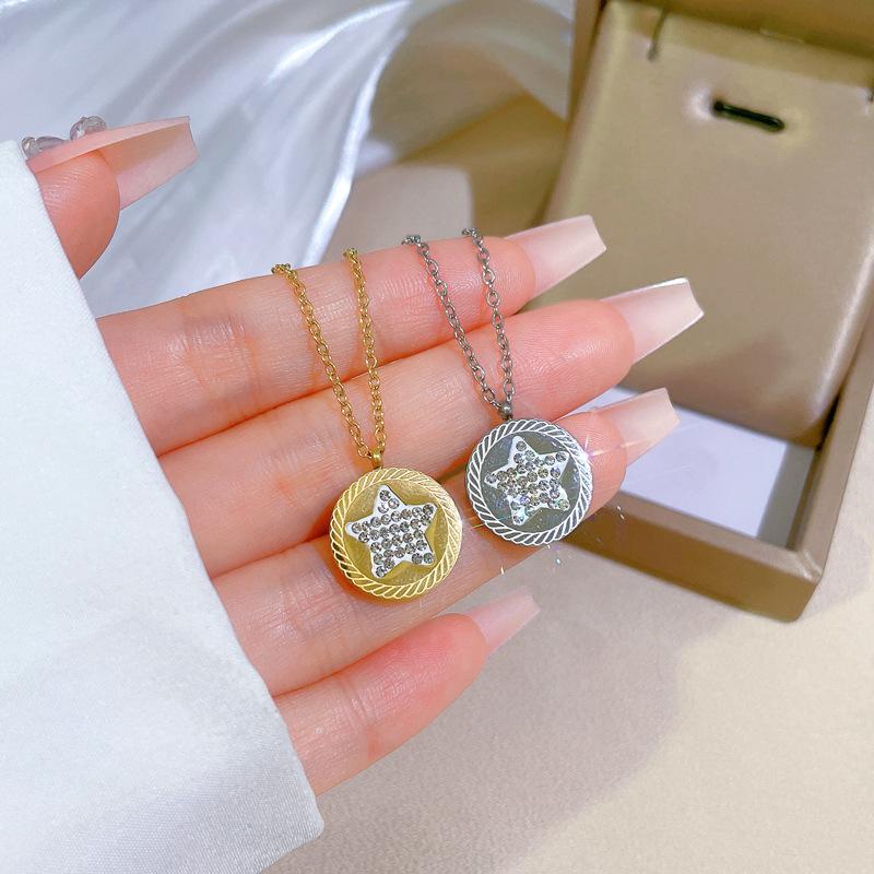Light Luxury Pentagram Minimalist Wind Furnace Real Gold Necklace Female Collarbone Chain Accessories