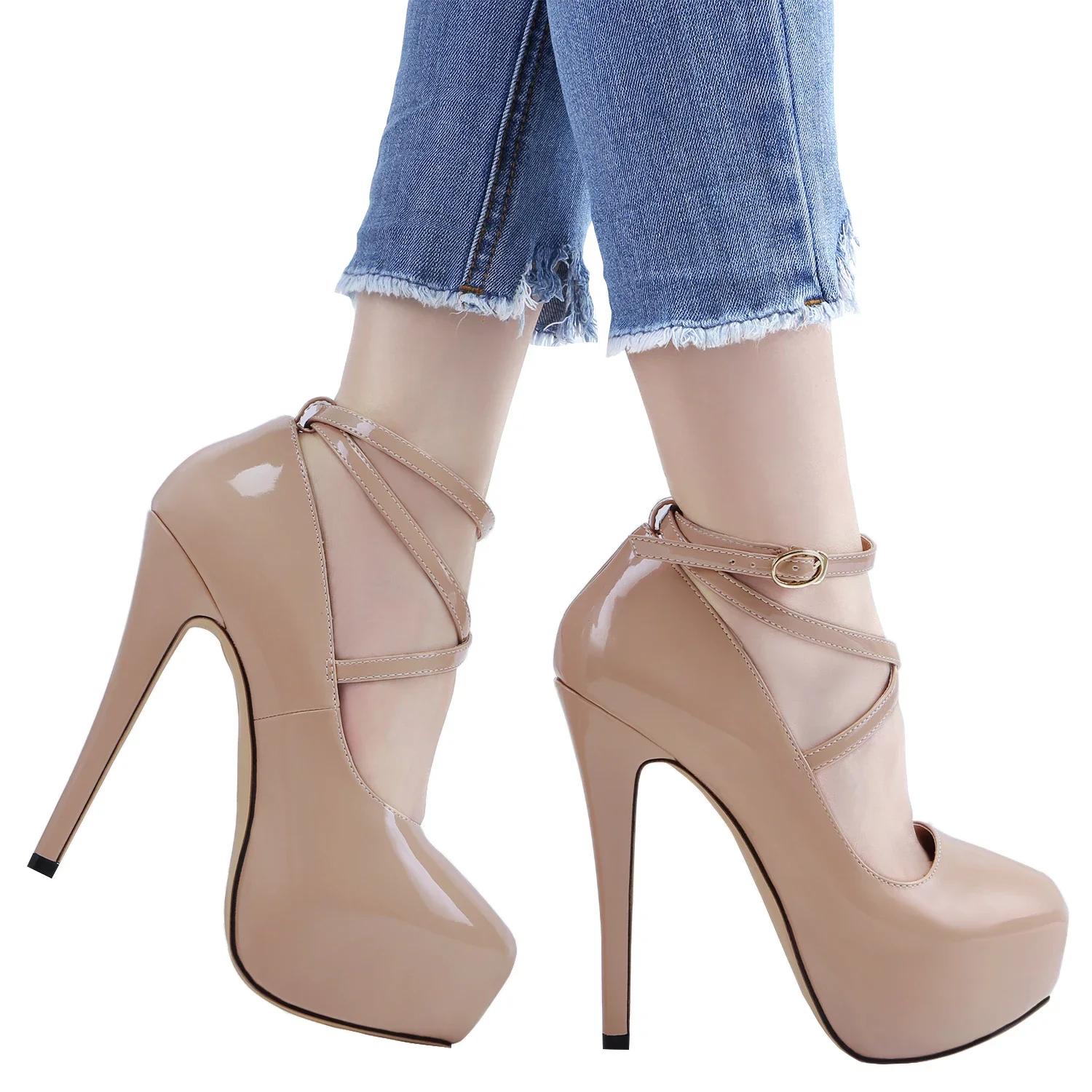 

LOSLANDIFEN Women Pumps 14cm Super High Heels For Woman Sexy Ankle Strap Platform Shoes Party Dress Red Wedding Lady Heel 35