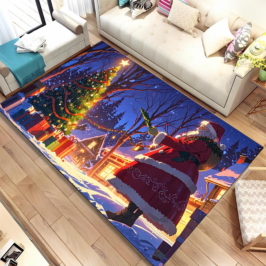 Fofo Pai Natal Árvore de Natal Feliz Desenho Animado Festival Tapete de Presente para Sala de Estar Quarto Casa Decoração de Sofá, Antiderrapante