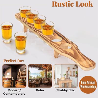 Wine Glass Rack 6 Small Wine Glasses Wooden Wine Holder Shot Serving Tray for Whiskey Vodka Tequila Good Helper for Parties Home Bar Restaurant