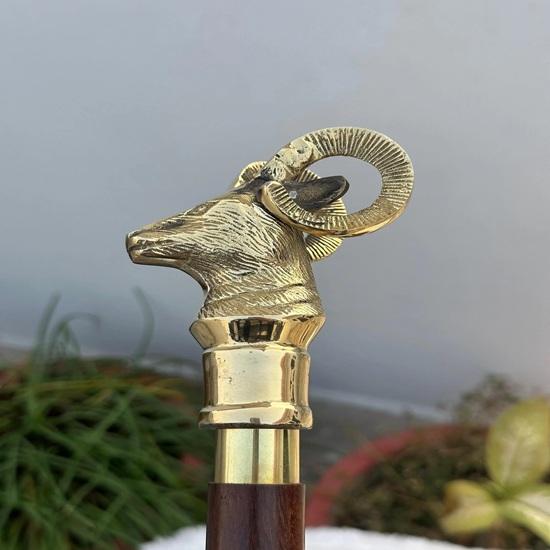 91.44 Cm Brass Deer Head Walking Stick, Handmade Luxury Cane for Collectors, Unique Walking Stick for Men Women Gift