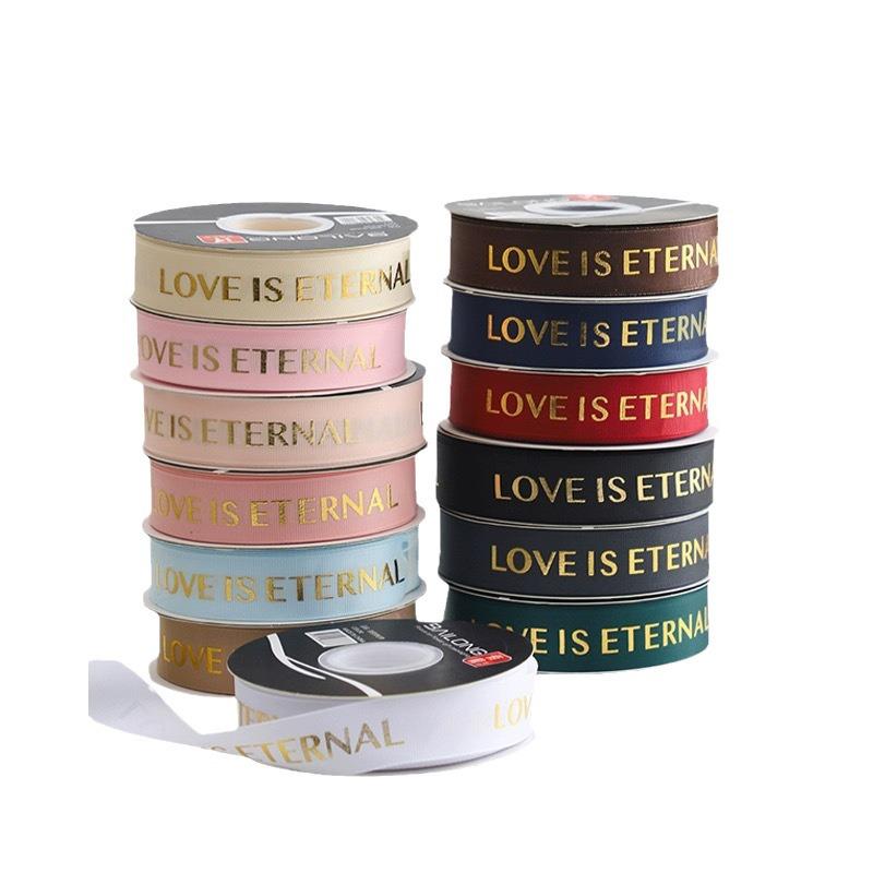 2,5 cm LOVE Heißgeprägtes Blumenband - Herzmotiv Bouquetmaterial