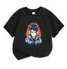 Kids 100% Cotton Crew Neck Short Sleeve T-Shirt, Cool Anime Blue Spiky Hair Gamer Boy Print Casual Soft Tee for Boys Girls Daily Wear