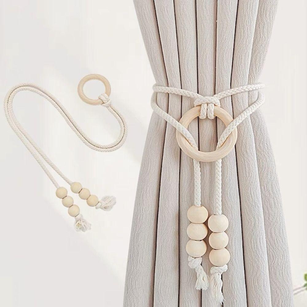 Simple Fringe Beaded Curtain Tieback No Punching Adjustable Curtains Holder Curtain Rope Home Curtain Accessories