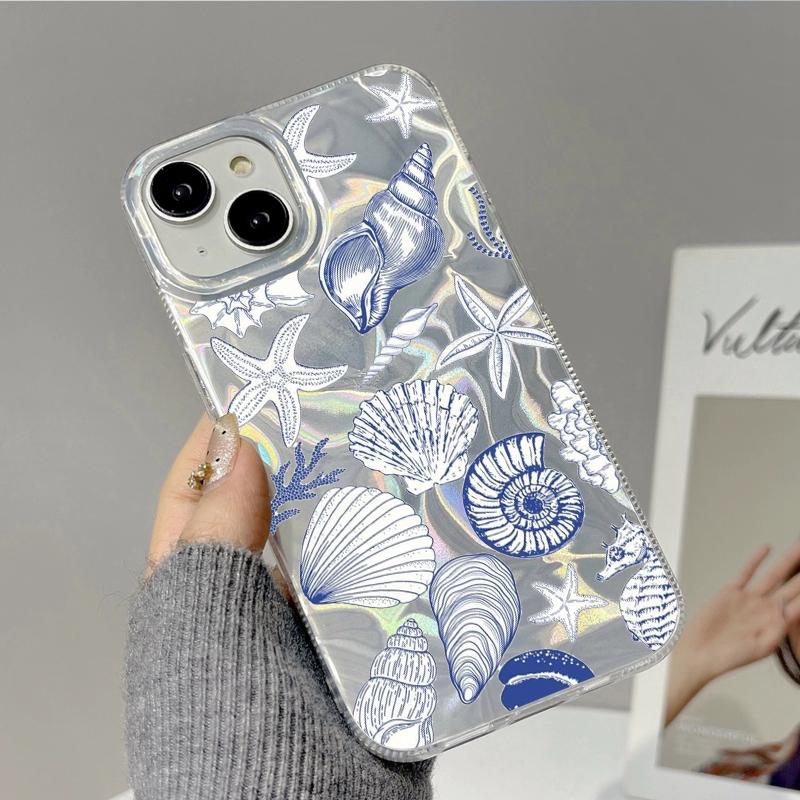 Summer Seashell Starfish Girl Phone Case For Apple iphone 15 16 14 13 Pro Max 16e 12 11 7 8 Plus XR SE Water Texture Funda Cover