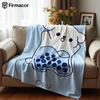 Boba Milk Tea Puppy Text Cartoon Anime Print Flannel Blanket Soft Warm Throw for Kids Bedroom Sofa Christmas Office Car