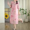 Chinese Style Retro Improved Hanfu Dress Art Ramie Printed Cheongsam Zen Dress National Style  Qipao Women