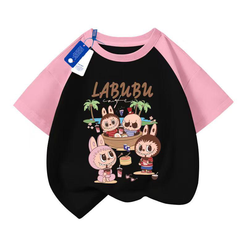 LABUBU Cartoon Anime Print Kids T-Shirt Summer Short Sleeve Tee Girl Boy T-Shirt Child Tops