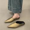 Pointed retro bag head slippers women's wear 2025 spring and summer silver lazy muller shoes low heel soft leather half drag thin