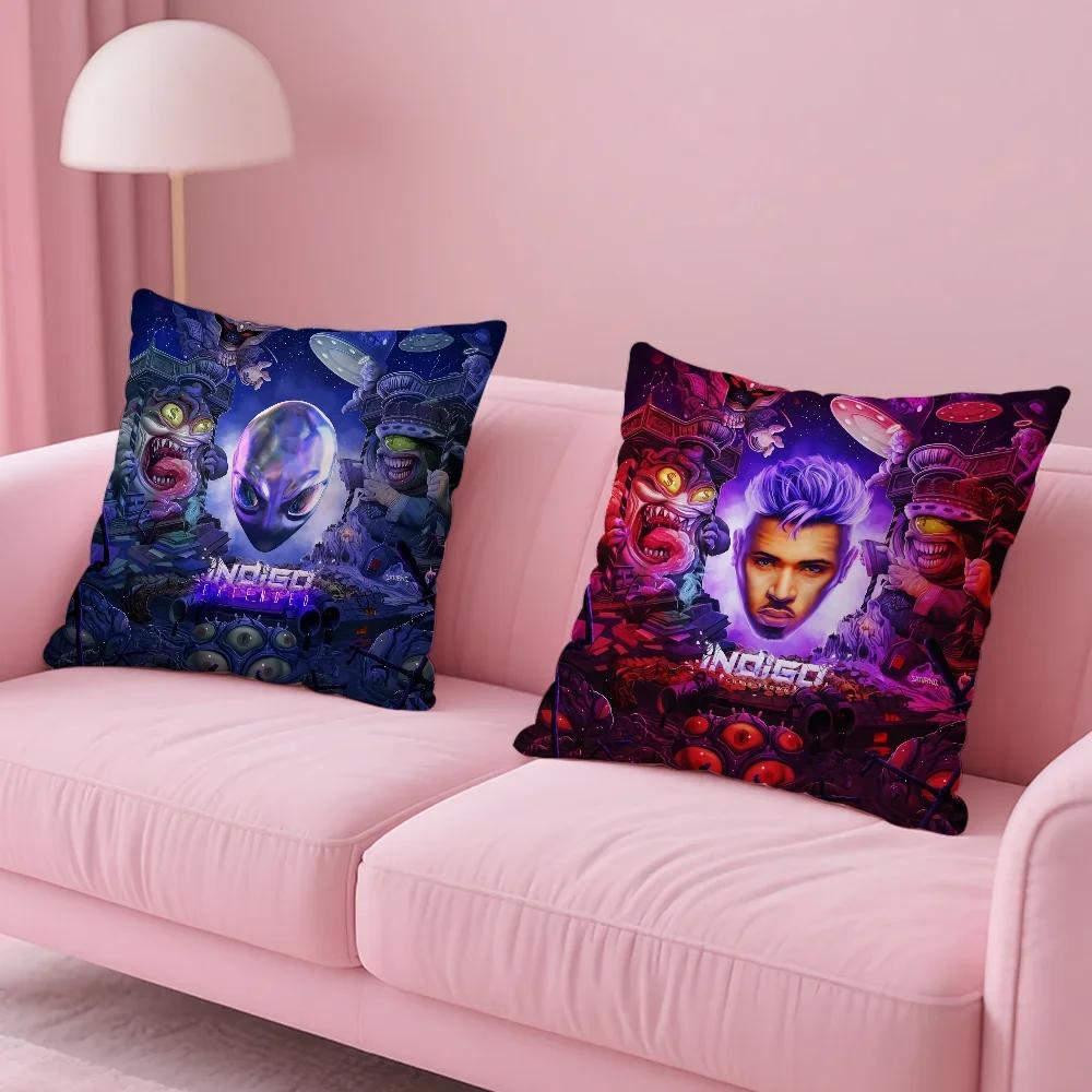 Hot New Chris Brown Rapper Pillow Case Anti-Dustmite Pillowcase Invisible Zipper Silky Short Plush Sofa Cushion Cover
