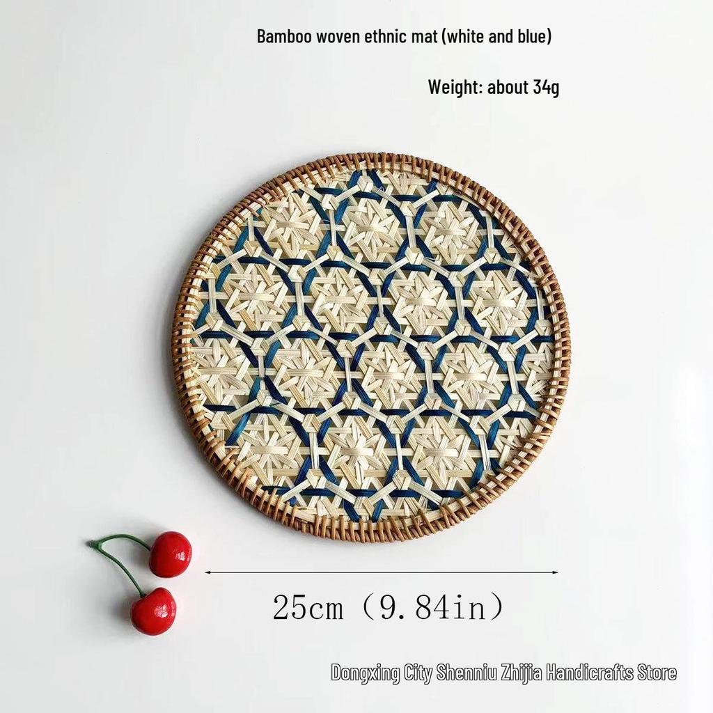 Ethnic Bamboo Weaving Handmade Coaster Set - Heat Resistant Round Placemats for Kitchen & Restaurant