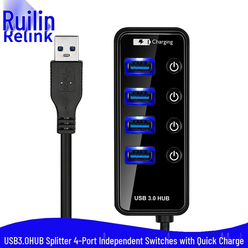 4-Port USB 3.0 Hub with Independent Switches and Quick Charge Port
