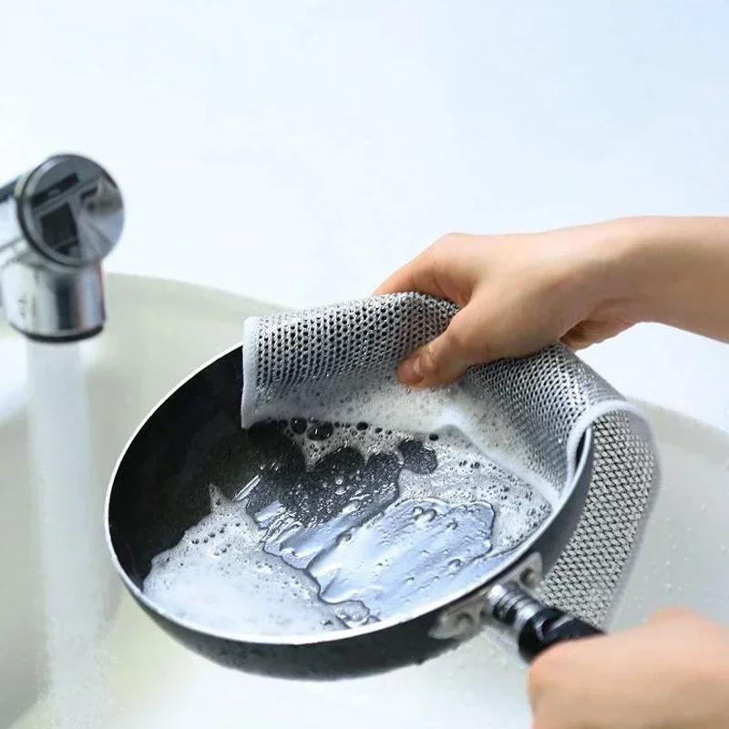  Metal Steel Wire Rags Cloth Home Kitchen Pot Pan Dishwashing Double-sided Dishcloth Cleaning Cloths Towel Scrubber Rag