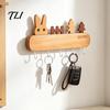 Heavy Duty Screw Fixation Hooks Wooden Key Holder with 5 Hooks, Cartoon House Theme Organizer, Multi Entryway Wall Storage Purpose Hanging Rack